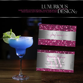 シルバーデコールピンクグリッタースパーキングスターズイニシャル 名刺