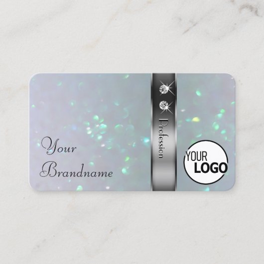 シルバーデコールライトブルーパールグリッターロゴジュエリー 名刺 (正面)