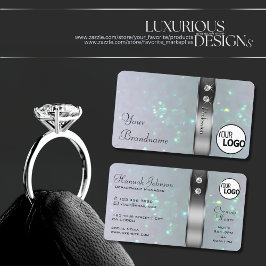 シルバーデコールライトブルーパールグリッターロゴジュエリー 名刺