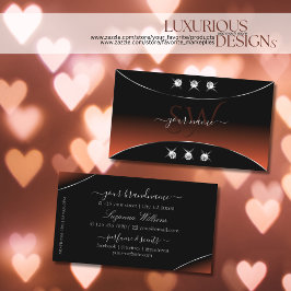 シルバーデコール宝石とモノグラムとブラックオレンジ 名刺