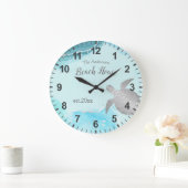 シルバートルズターコイズインクファミリー名海岸 ラージ壁時計 (ホーム)