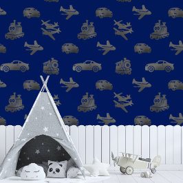 シルバートレイン飛行機と車ボーイズブルー 壁紙