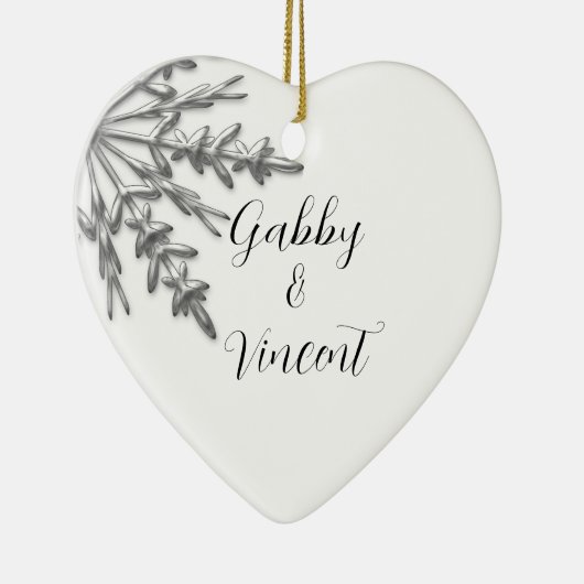 シルバートーンスノーフレーク冬の結婚式 セラミックオーナメント (右)