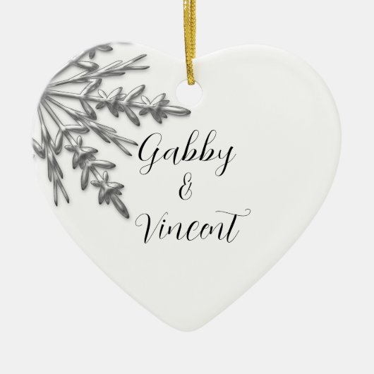 シルバートーンスノーフレーク冬の結婚式 セラミックオーナメント (正面)