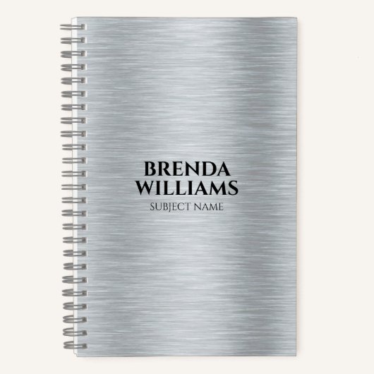 シルバートーン金属ブラシ仕上げアルミニウムのテクスチャ ノートブック (正面)