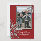 シルバートーン雪の赤いハッピー休日の写真 シーズンカード (正面)