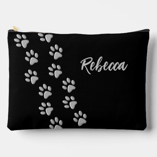 シルバードッグポーズブラック背景プリントパターン アクセサリーポーチ (正面)