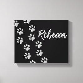 シルバードッグポーズブラック背景プリントパターン キャンバスプリント