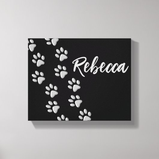 シルバードッグポーズブラック背景プリントパターン キャンバスプリント (正面)