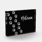 シルバードッグポーズブラック背景プリントパターン フォトブロック (左)