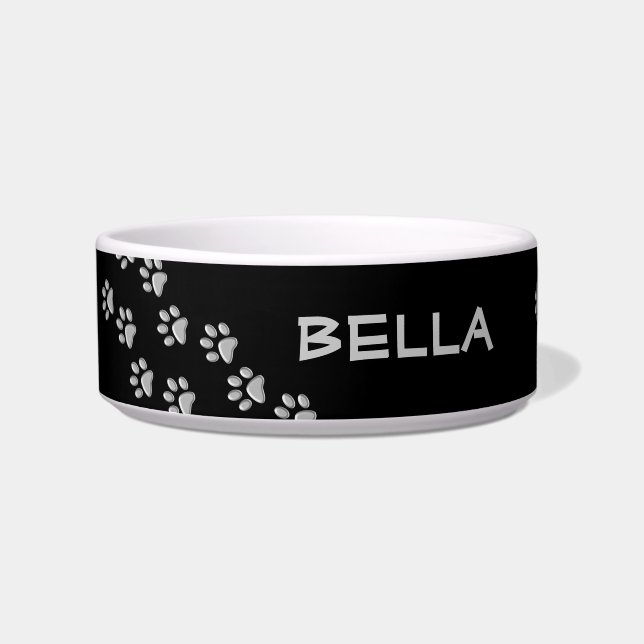 シルバードッグポーズブラック背景プリントパターン ボウル (正面)