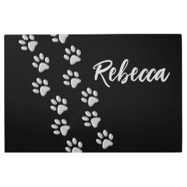 シルバードッグポーズブラック背景プリントパターン メタルプリント