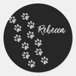 シルバードッグポーズブラック背景プリントパターン ラウンドシール