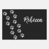 シルバードッグポーズブラック背景プリントパターン ラッピングペーパーシート (正面3)