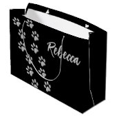 シルバードッグポーズブラック背景プリントパターン ラージペーパーバッグ (裏面アングル)