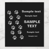 シルバードッグポーズブラック背景プリントパターン ワインラベル (シングルラベル)