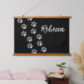 シルバードッグポーズブラック背景プリントパターン 吊り下げ型タペストリー (寝室)