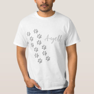 シルバードッグポーズブラック背景プリントパターン Tシャツ