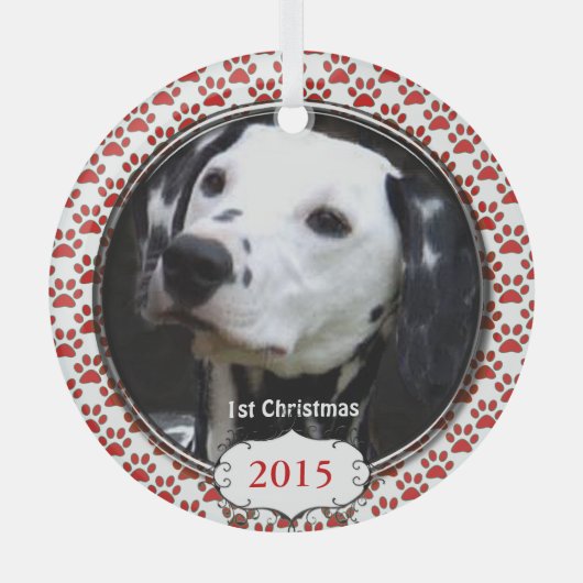 シルバードッグ私の初めてのクリスマス写真オーナメント ガラスオーナメント (正面)