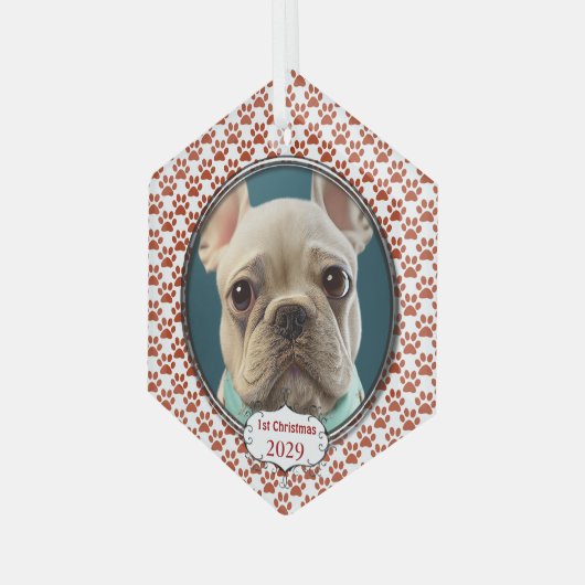 シルバードッグ私の初めてのクリスマス写真オーナメント ガラスオーナメント (正面左)