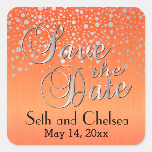 シルバードット&オレンジ |カスタマイズ スクエアシール (正面)