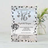 シルバードット、ガラス、バルーン甘い16パーティー 招待状 (スタンド正面)