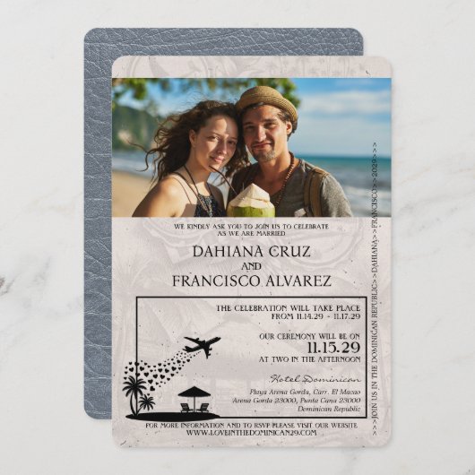 シルバードミニカ共和国パスポ結婚ート 招待状 (正面/裏面)