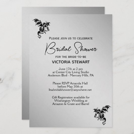 シルバードラゴンファンタジーブライダルシャワー招待 招待状 (正面/裏面)