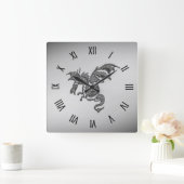 シルバードラゴンローマ数字 スクエア壁時計 (ホーム)