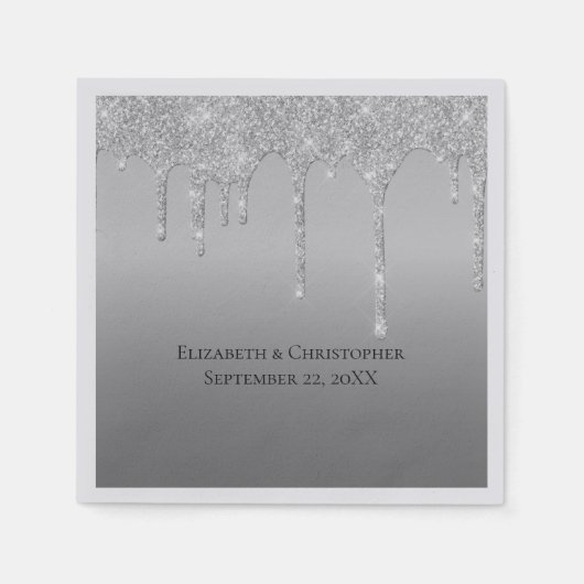 シルバードリッピンググリッターグラムエレガントな結婚式 スタンダードカクテルナプキン (正面)