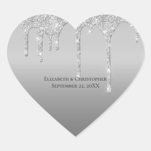 シルバードリッピンググリッターグラムエレガントな結婚式 ハートシール (正面)