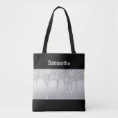 シルバードリップグリッターブラックモノグラムトレンディー トートバッグ (正面)