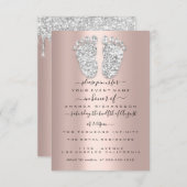 シルバードリップスグレーバラベビーガールシャワー足 招待状 (正面/裏面)