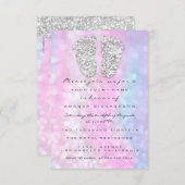 シルバードリップスピンクブルーベビーガールシャワー足 招待状 (正面/裏面)