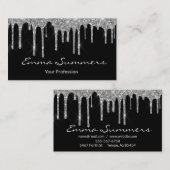 シルバードリップスブラックエレガントユニークカスタム 名刺 (正面/裏面)