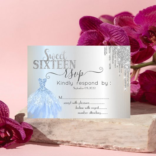 シルバードリップスブルードレススウィート16 RSVP招待状 招待状