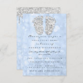 シルバードリップスブルー男の赤ちゃんシャワー足 招待状 (正面/裏面)