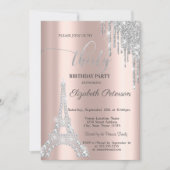 シルバードリップス、ダイヤモンド エッフェル塔 30歳の誕生日 招待状 (正面)