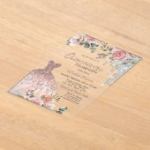 シルバードリップス、ドレス、バラピンクキンセアニェラ アクリル招待状 (レイダウン)