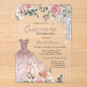 シルバードリップス、ドレス、バラピンクキンセアニェラ アクリル招待状 (正面)