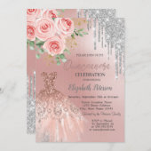 シルバードリップス、ドレス、ピンクローズキンセアニェラ 招待状 (正面/裏面)
