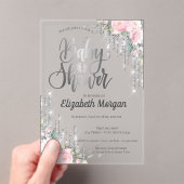 シルバードリップバラ金ゴールドフローラベビーシャワー アクリル招待状 (インサイチュ (ポータブル))