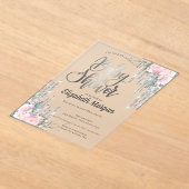 シルバードリップバラ金ゴールドフローラベビーシャワー アクリル招待状 (レイダウン)