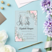 シルバードリップバラ金ゴールドフローラベビーシャワー アクリル招待状 (インサイチュ (ウェディング))