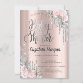 シルバードリップバラ金ゴールドフローラベビーシャワー 招待状 (正面)