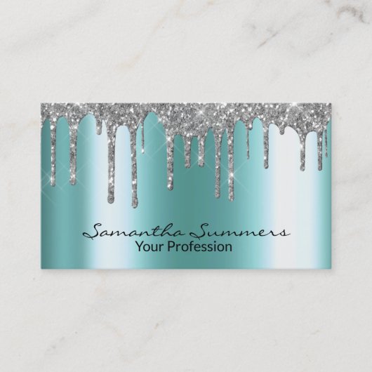 シルバードリップメタルルックエレガントユニークカスタム 名刺 (正面)