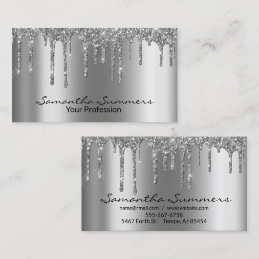 シルバードリップメタルルックエレガントユニークカスタム 名刺 (正面/裏面)