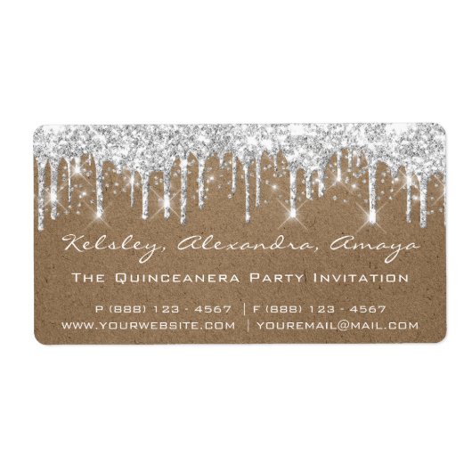 シルバードリップ紙吹雪ブライダルスウィート16th紙クラフト ラベル (正面)