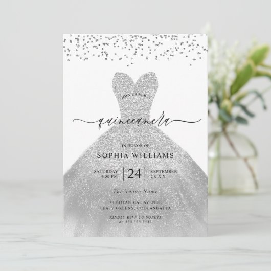 シルバードレスエレガントグリッターキンセアニェラパーティー 招待状 (スタンド正面)