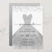 シルバードレスエレガントグリッターキンセアニェラパーティー 招待状 (正面/裏面)
